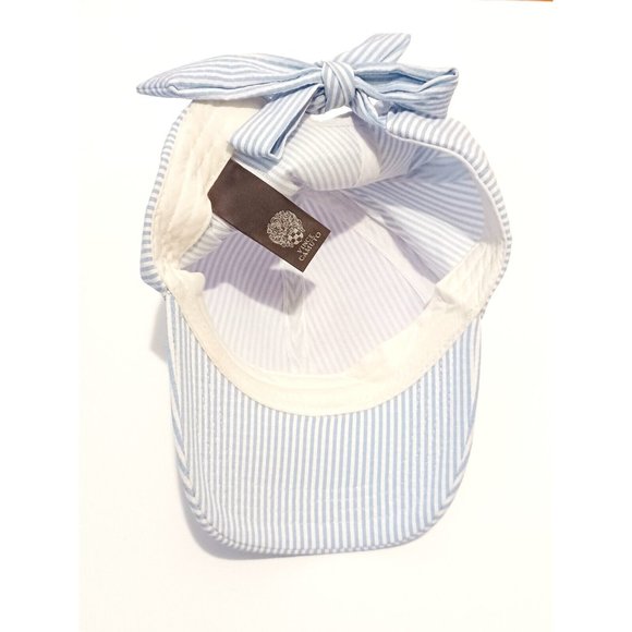 Vince Camuto Blue And White Striped Bow Hat OSFM 100% Cotton - Picture 7 of 7